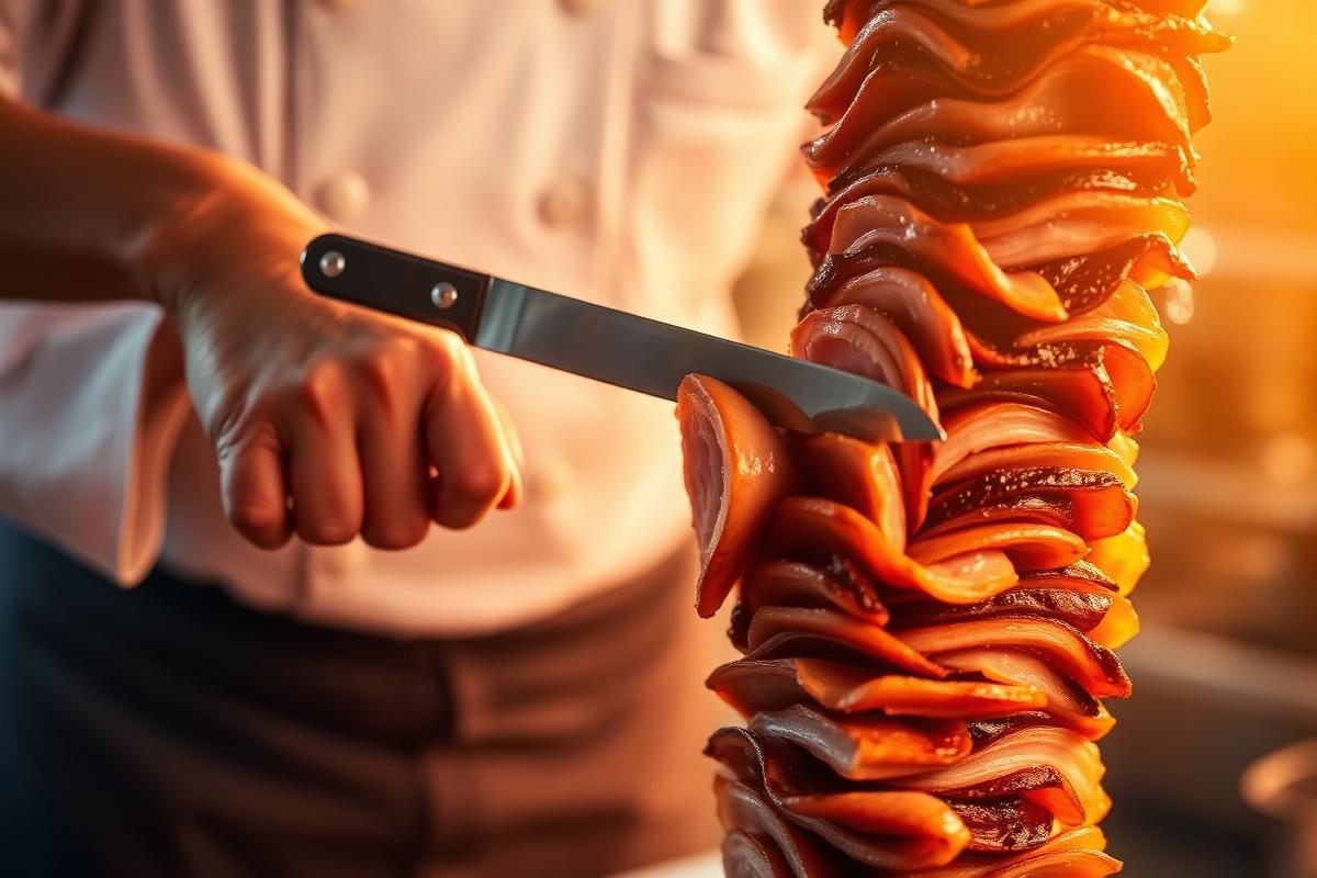 Knife technique for shaving shawarma