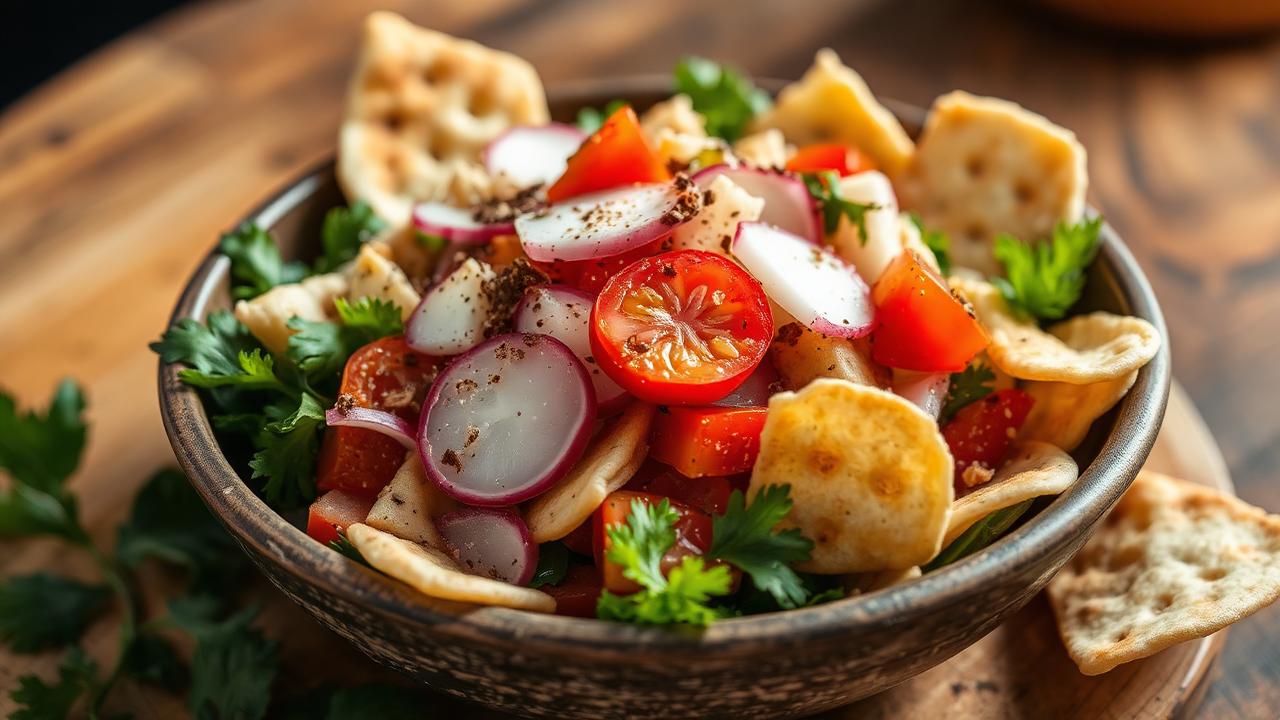 Fattoush with crisp pita